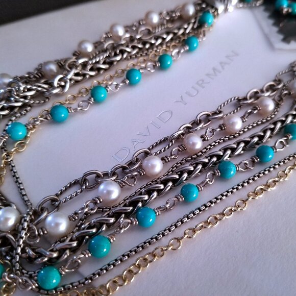 SOLD - DAVID YURMAN *RARE* 18K Gold Turquoise Pearl Necklace - Pristine! $2150 - Picture 3 of 13